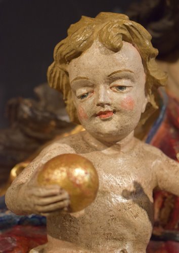 Vierge à l'enfant Sculpture en bois polychrome 